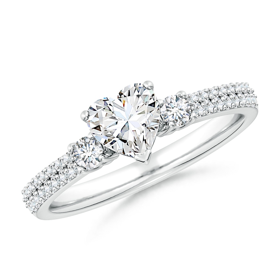 6mm FGVS Lab-Grown Heart Diamond Side Stone Knife-Edge Shank Engagement Ring in 10K White Gold 