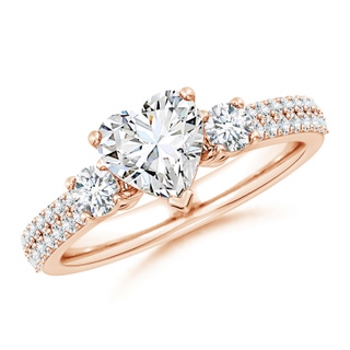 7.5mm FGVS Lab-Grown Heart Diamond Side Stone Knife-Edge Shank Engagement Ring in 18K Rose Gold