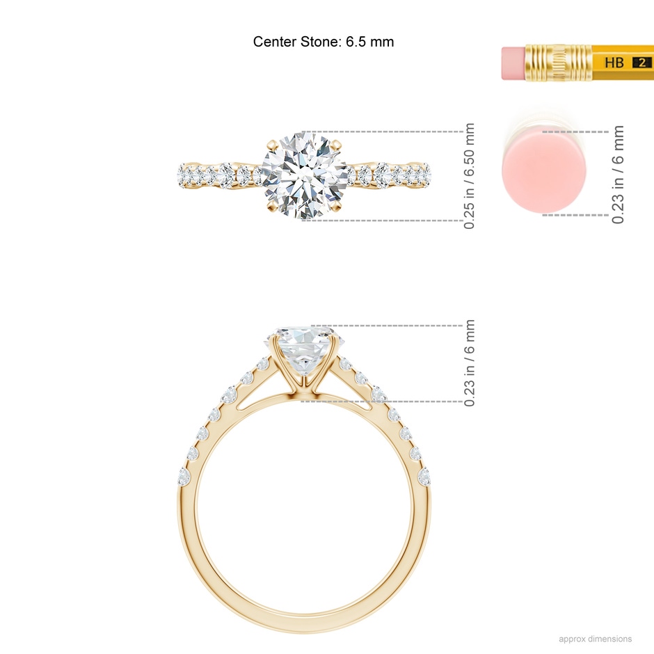 6.5mm FGVS Lab-Grown Solitaire Round Diamond Station Engagement Ring in 10K Yellow Gold ruler