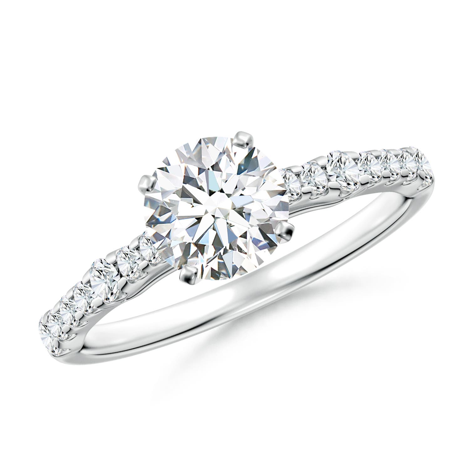 6.5mm FGVS Lab-Grown Solitaire Round Diamond Station Engagement Ring in 18K White Gold
