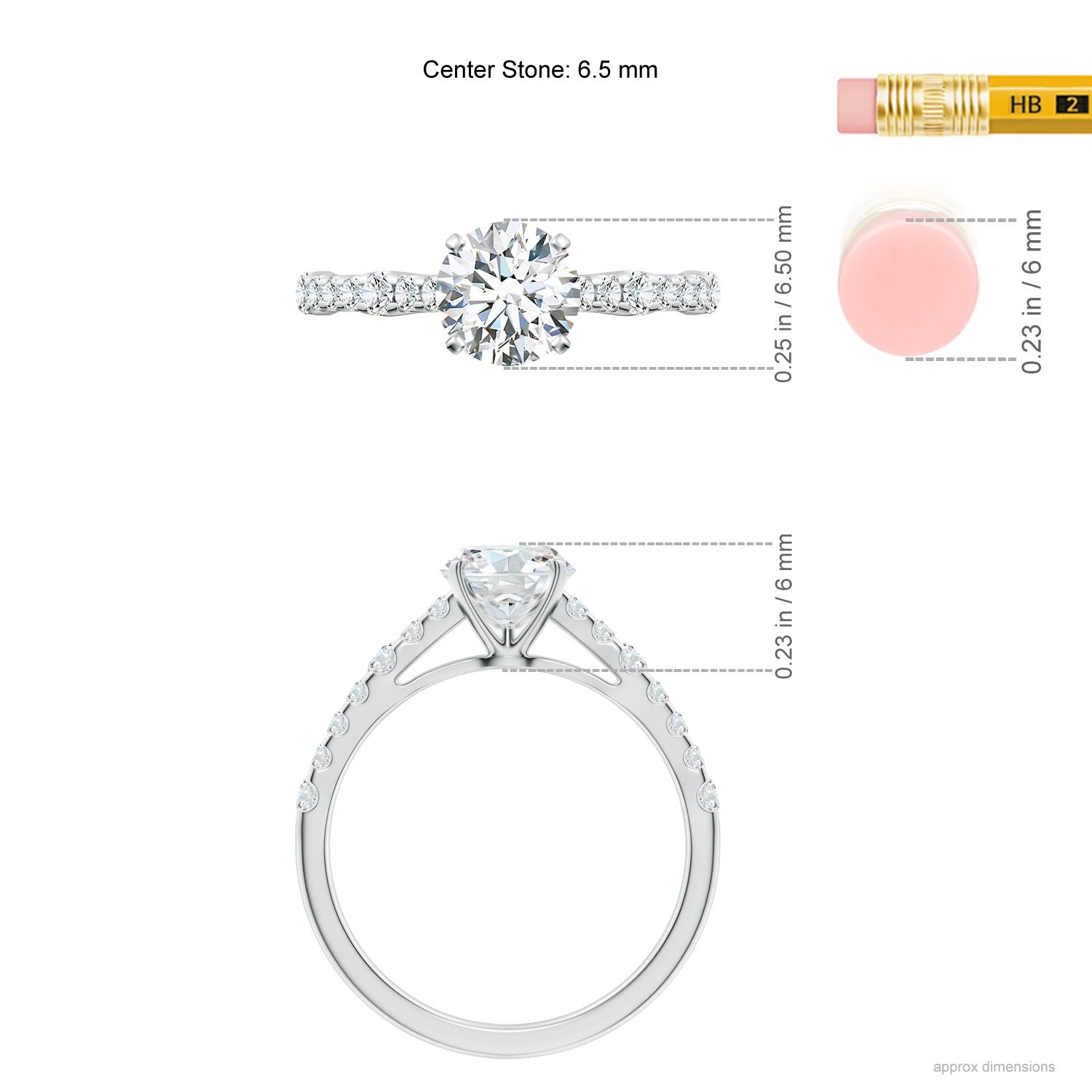 6.5mm FGVS Lab-Grown Solitaire Round Diamond Station Engagement Ring in White Gold - ruler