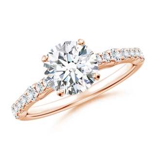 7.4mm FGVS Lab-Grown Solitaire Round Diamond Station Engagement Ring in 18K Rose Gold