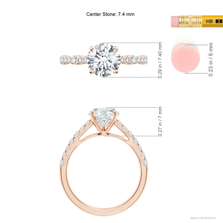 7.4mm FGVS Lab-Grown Solitaire Round Diamond Station Engagement Ring in 18K Rose Gold ruler
