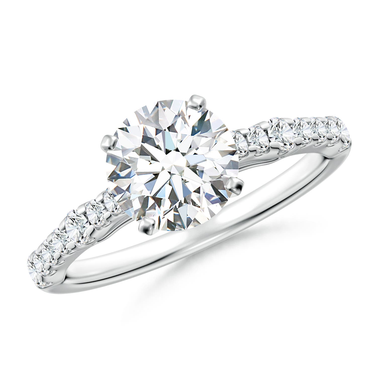 7.4mm FGVS Lab-Grown Solitaire Round Diamond Station Engagement Ring in 18CT White Gold