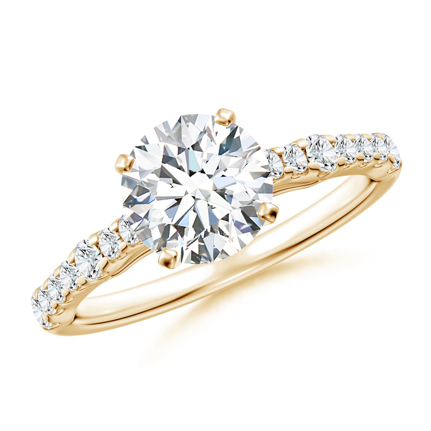 7.4mm FGVS Lab-Grown Solitaire Round Diamond Station Engagement Ring in 18CT Yellow Gold