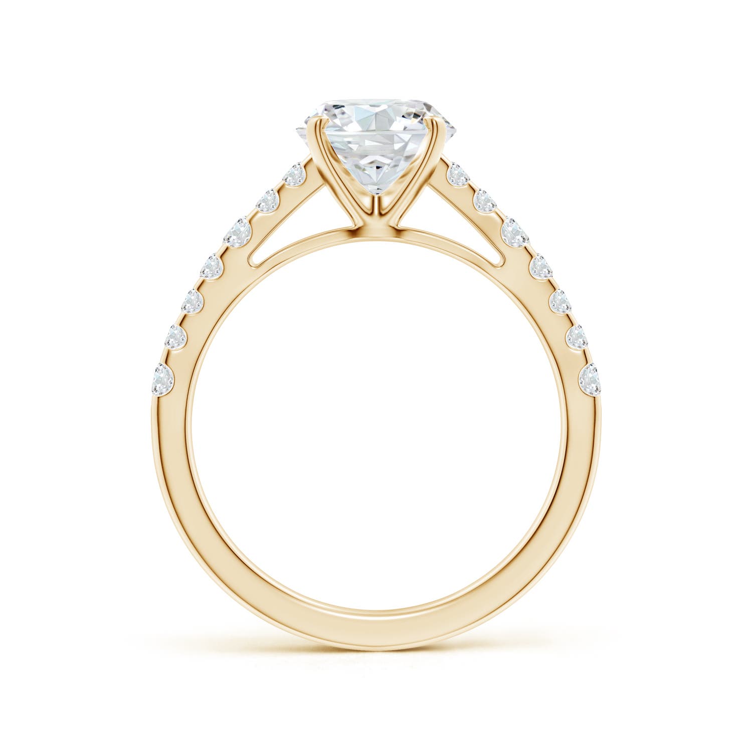 7.4mm FGVS Lab-Grown Solitaire Round Diamond Station Engagement Ring in 18K Yellow Gold