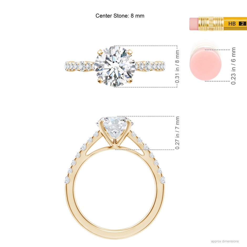 8mm FGVS Lab-Grown Solitaire Round Diamond Station Engagement Ring in 18K Yellow Gold ruler