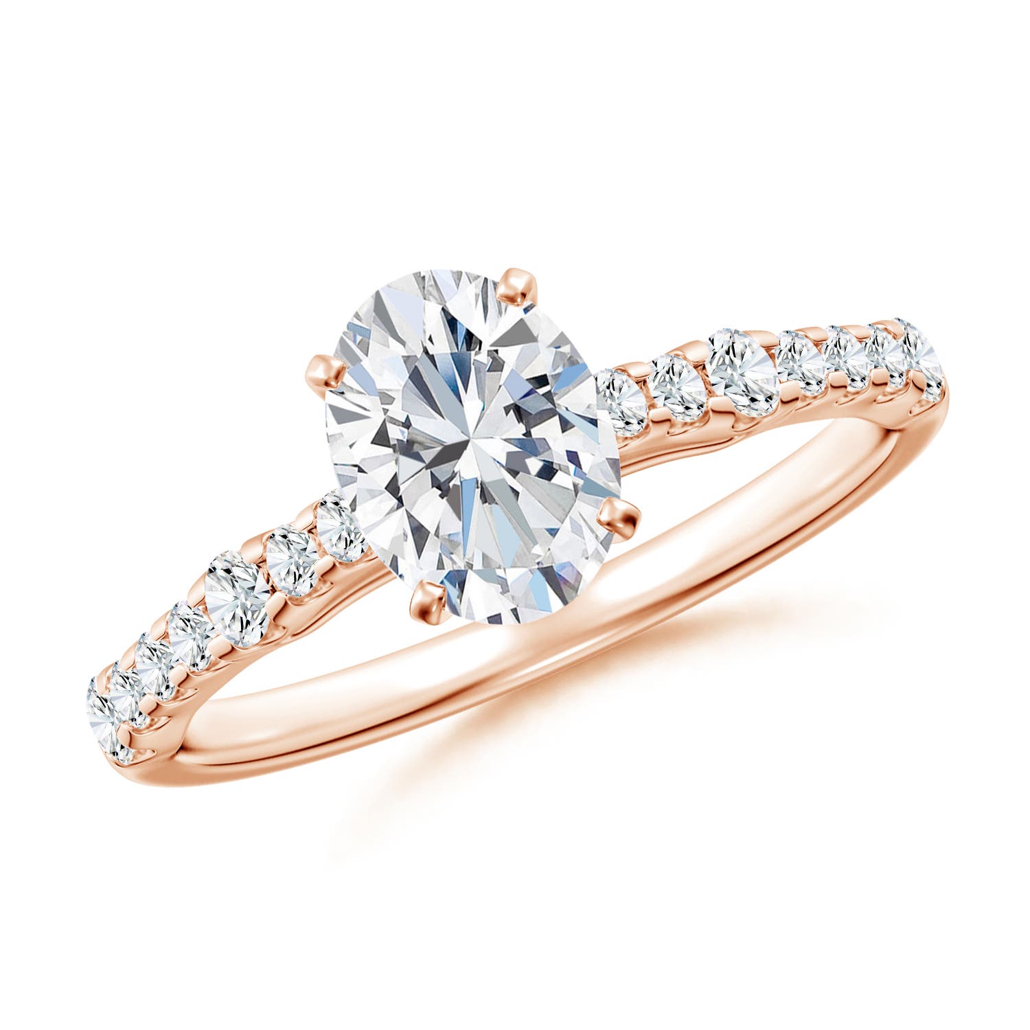 7.7x5.7mm FGVS Lab-Grown Solitaire Oval Diamond Station Engagement Ring in 18CT Rose Gold