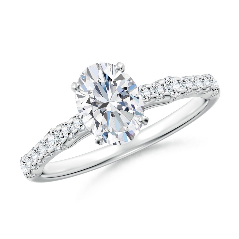 7.7x5.7mm FGVS Lab-Grown Solitaire Oval Diamond Station Engagement Ring in 18K White Gold 