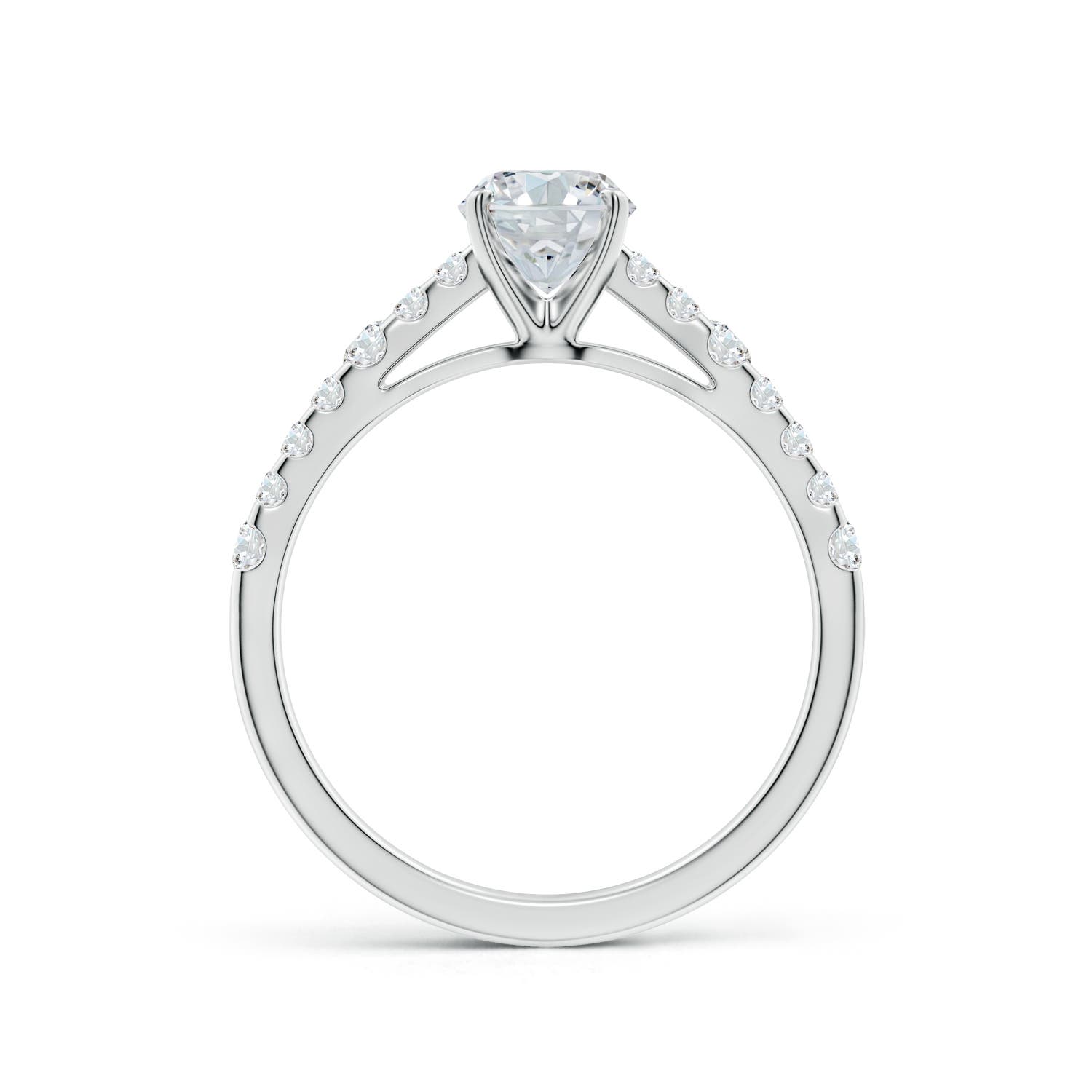 7.7x5.7mm FGVS Lab-Grown Solitaire Oval Diamond Station Engagement Ring in 18K White Gold
