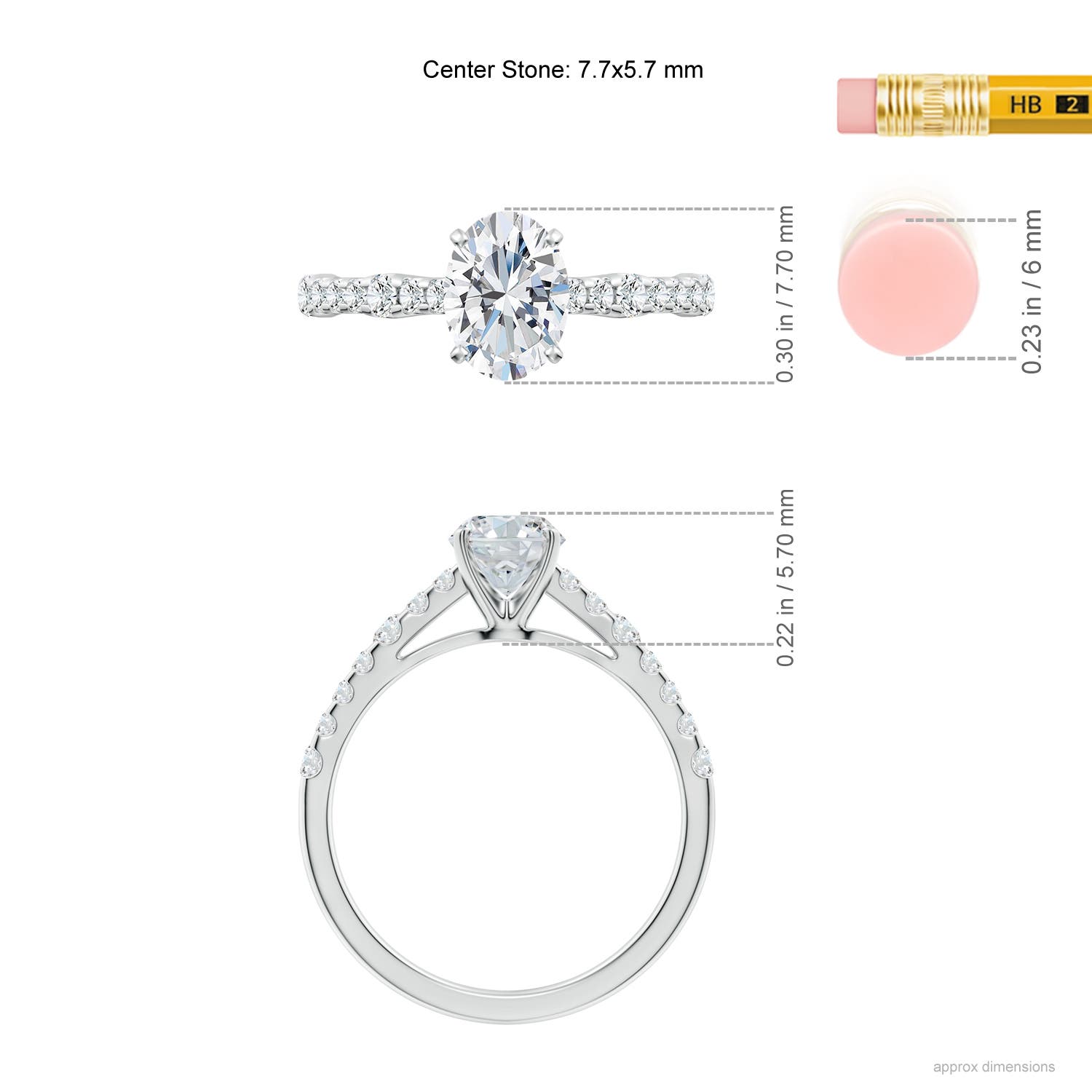 7.7x5.7mm FGVS Lab-Grown Solitaire Oval Diamond Station Engagement Ring in 18K White Gold - ruler