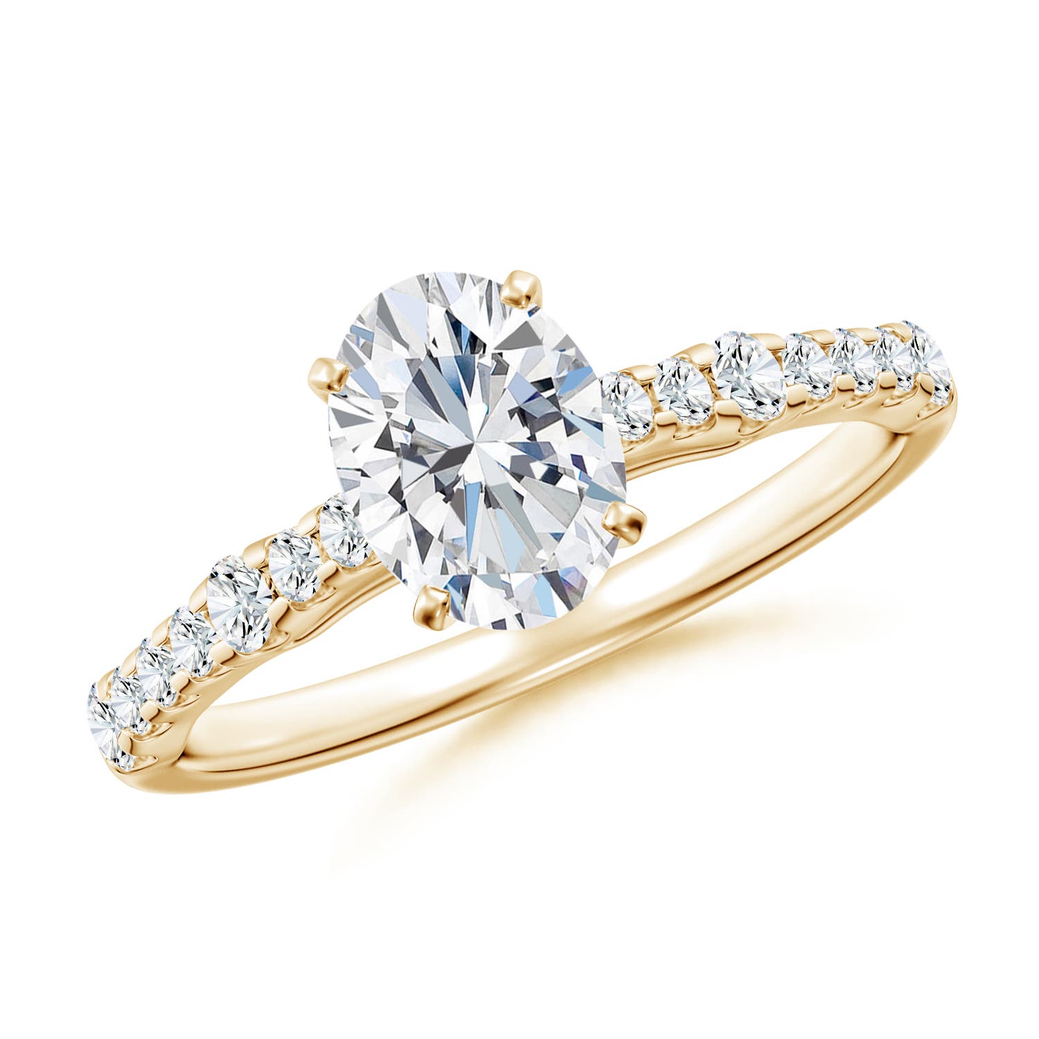 7.7x5.7mm FGVS Lab-Grown Solitaire Oval Diamond Station Engagement Ring in 18K Yellow Gold