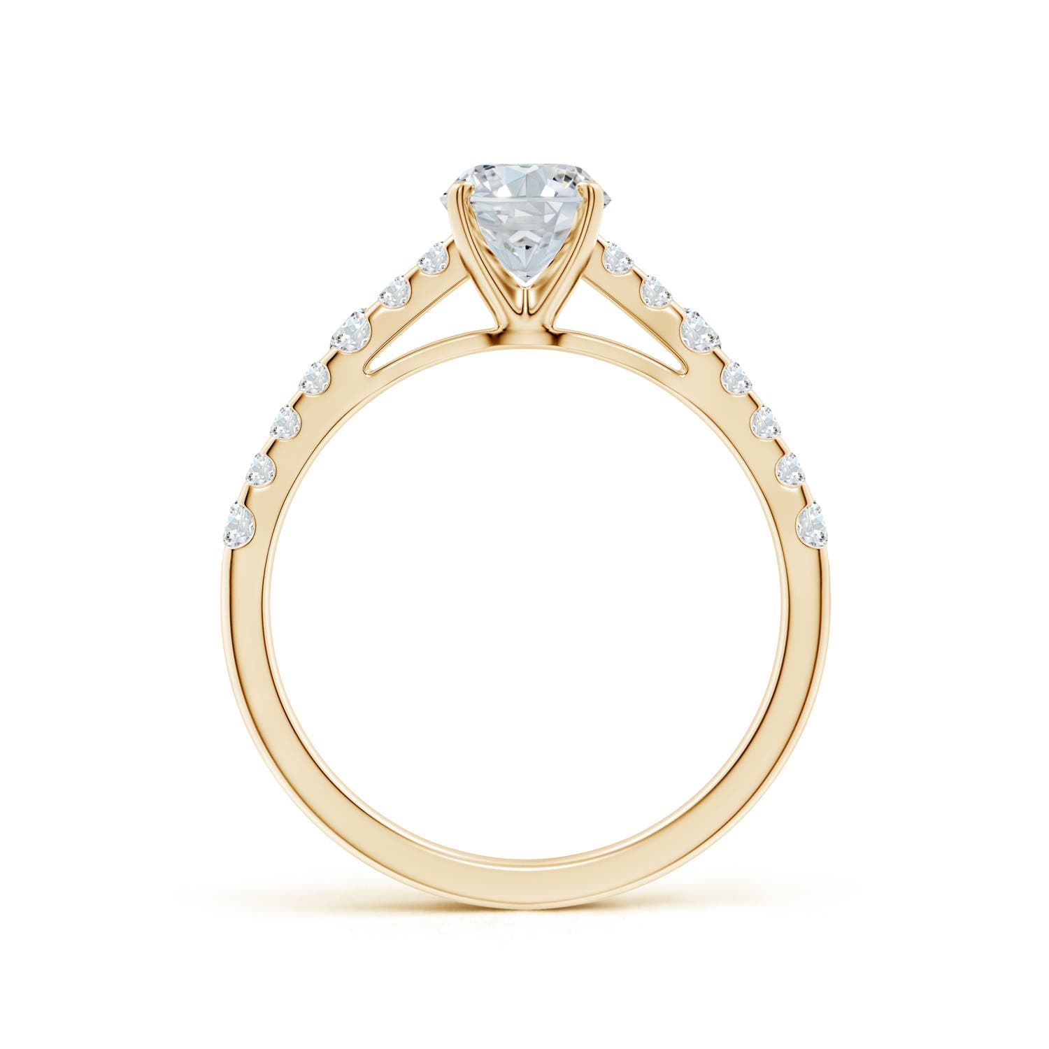 7.7x5.7mm FGVS Lab-Grown Solitaire Oval Diamond Station Engagement Ring in 18K Yellow Gold