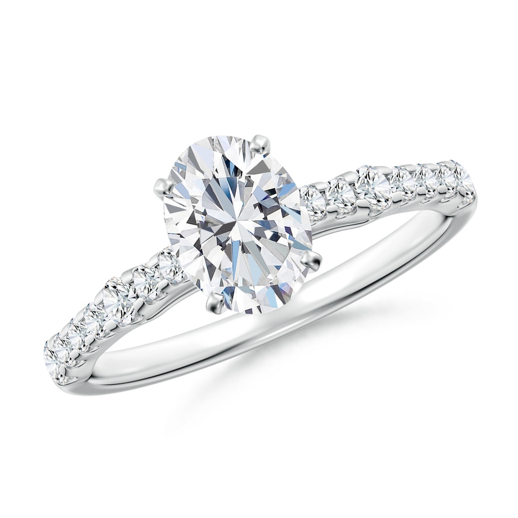 7.7x5.7mm FGVS Lab-Grown Solitaire Oval Diamond Station Engagement Ring in White Gold