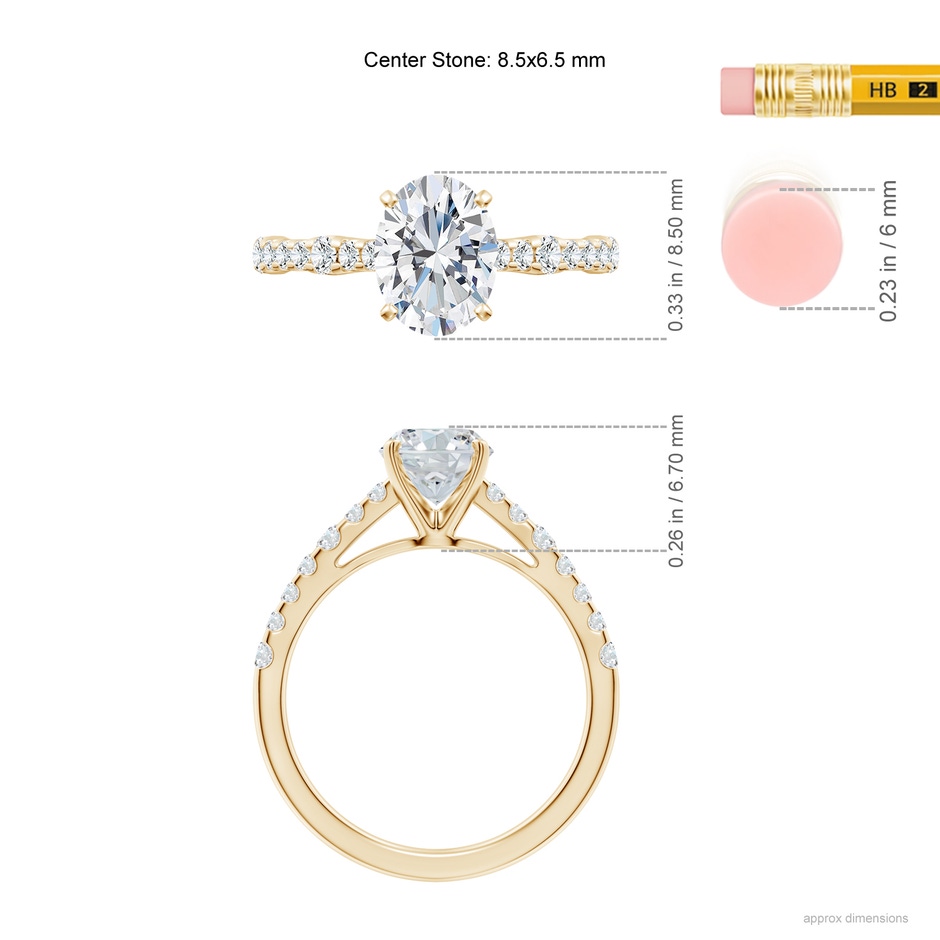 8.5x6.5mm FGVS Lab-Grown Solitaire Oval Diamond Station Engagement Ring in 10K Yellow Gold ruler
