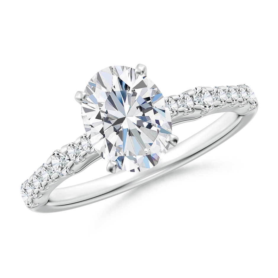 8.5x6.5mm FGVS Lab-Grown Solitaire Oval Diamond Station Engagement Ring in 18K White Gold 