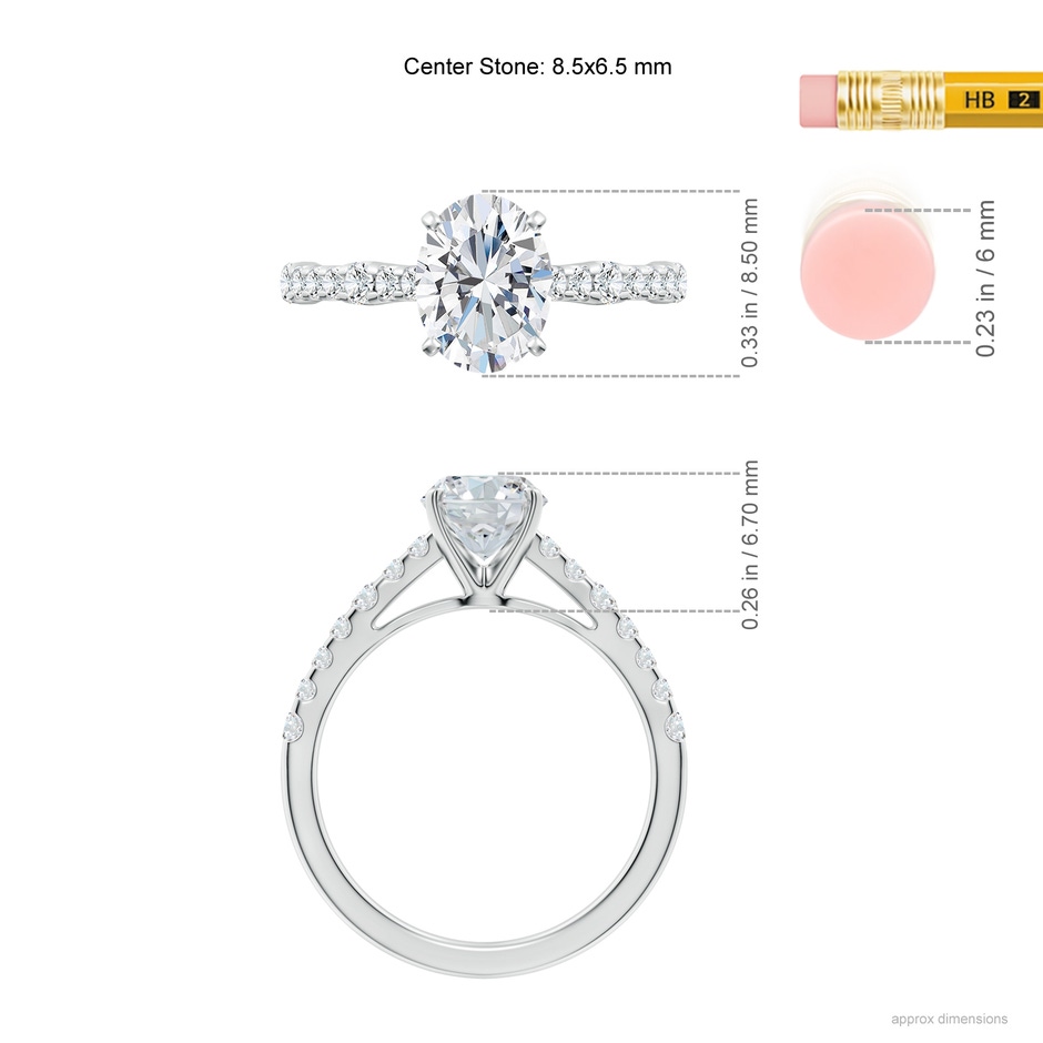 8.5x6.5mm FGVS Lab-Grown Solitaire Oval Diamond Station Engagement Ring in 18K White Gold ruler