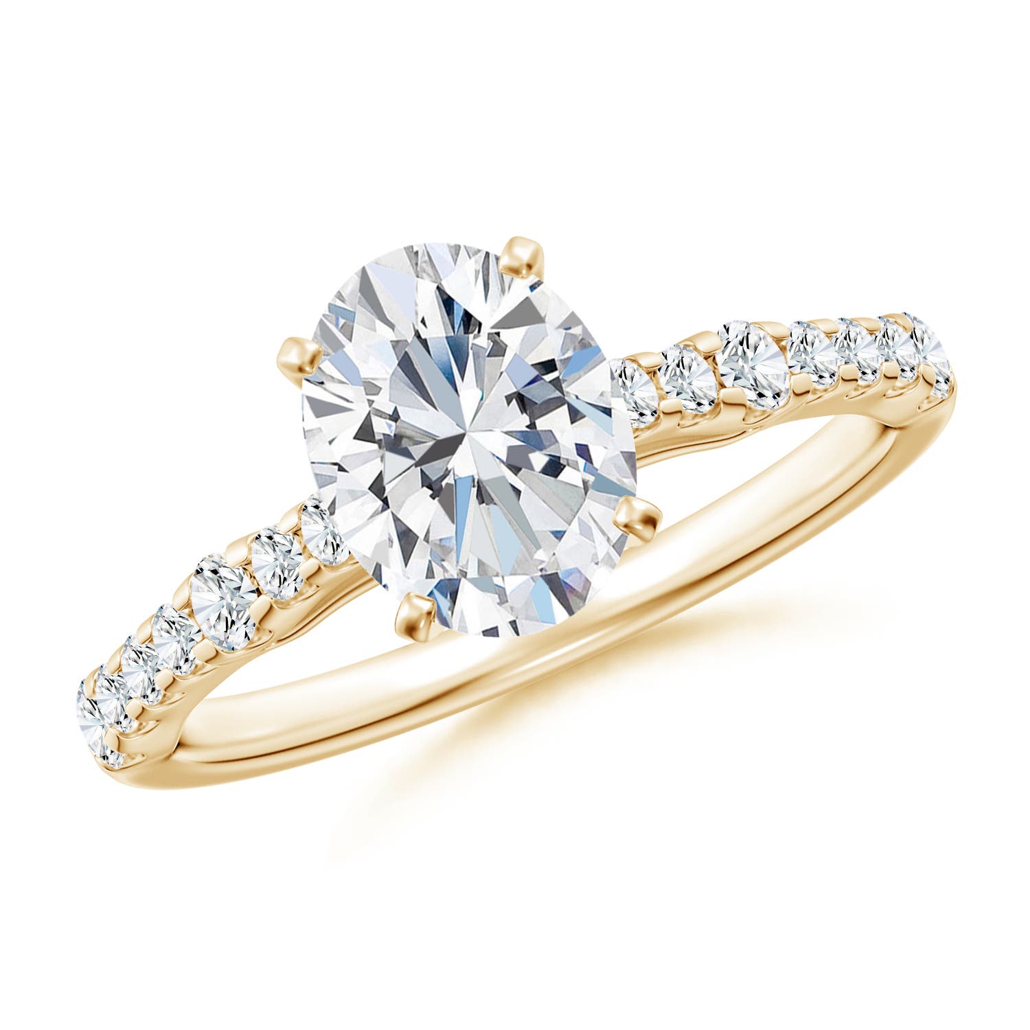 8.5x6.5mm FGVS Lab-Grown Solitaire Oval Diamond Station Engagement Ring in 18CT Yellow Gold