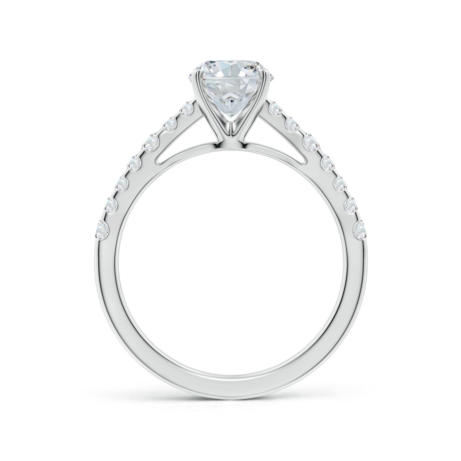 8.5x6.5mm FGVS Lab-Grown Solitaire Oval Diamond Station Engagement Ring in White Gold