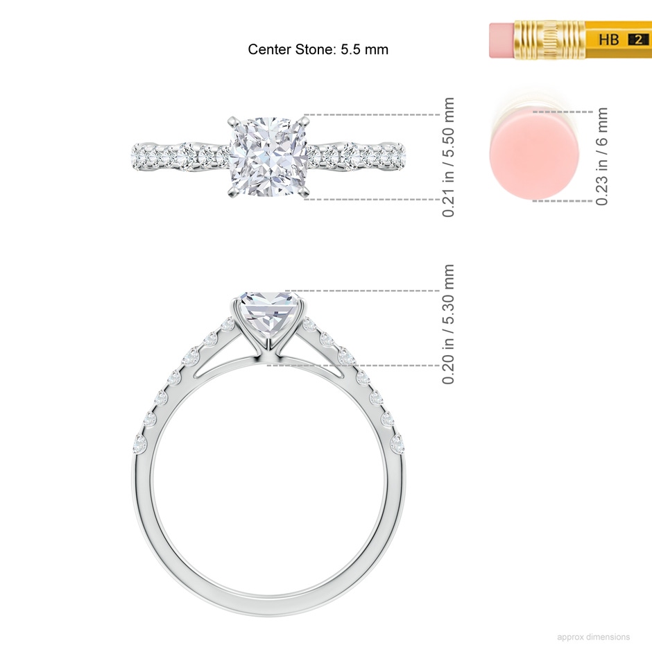 5.5mm FGVS Lab-Grown Solitaire Cushion Diamond Station Engagement Ring in 18K White Gold ruler