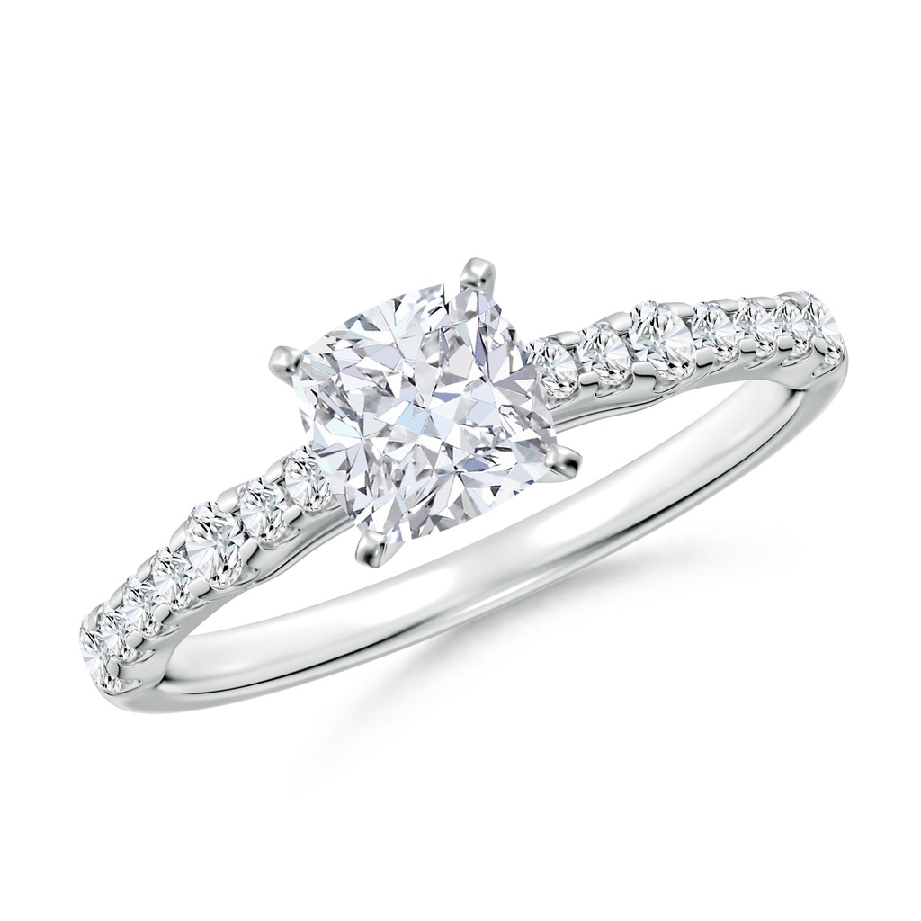 5.5mm FGVS Lab-Grown Solitaire Cushion Diamond Station Engagement Ring in White Gold