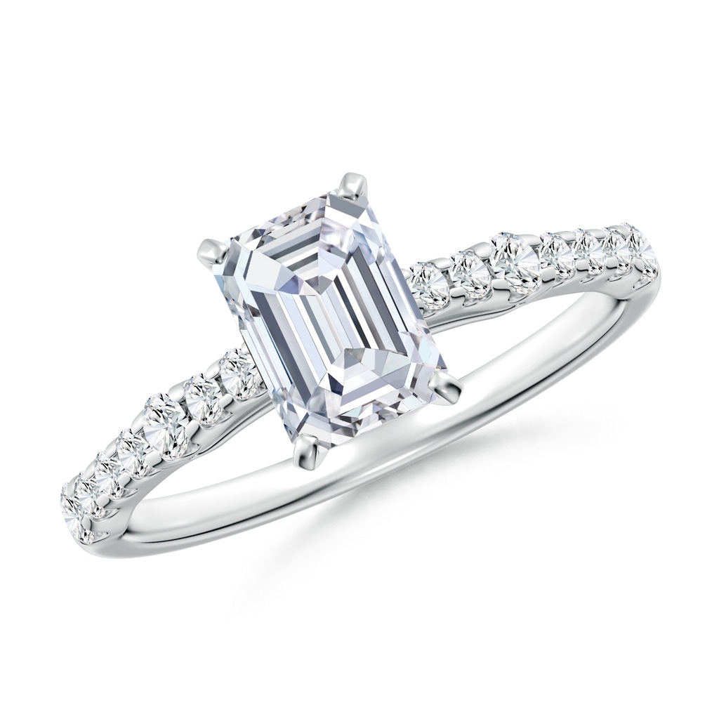 7x5mm FGVS Lab-Grown Solitaire Emerald-Cut Diamond Station Engagement Ring in White Gold