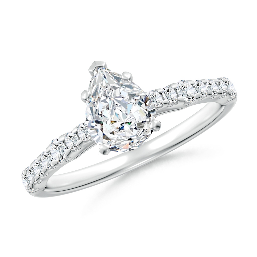 7.7x5.7mm FGVS Lab-Grown Solitaire Pear Diamond Station Engagement Ring in 18K White Gold