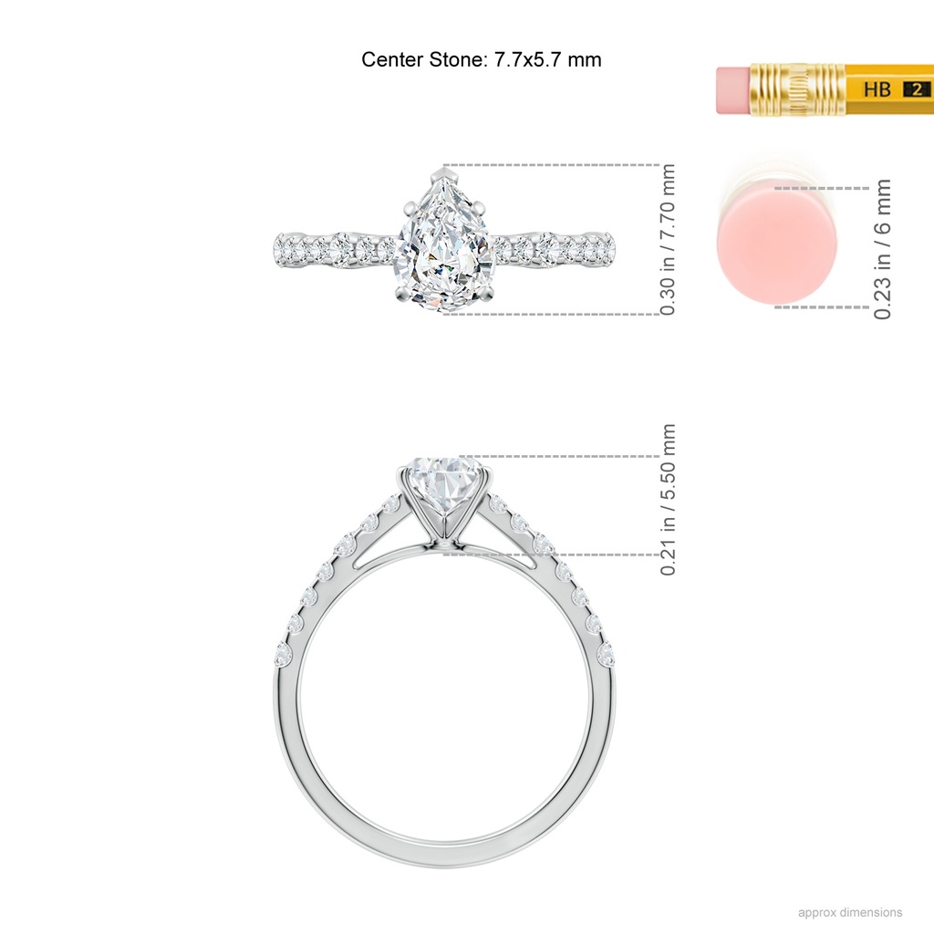 7.7x5.7mm FGVS Lab-Grown Solitaire Pear Diamond Station Engagement Ring in White Gold ruler