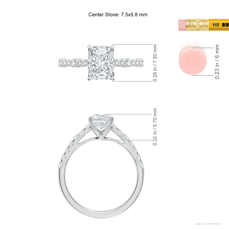 7.5x5.8mm FGVS Lab-Grown Solitaire Radiant-Cut Diamond Station Engagement Ring in White Gold ruler