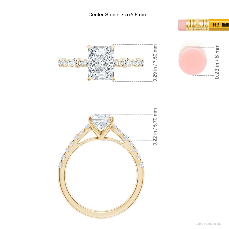 7.5x5.8mm FGVS Lab-Grown Solitaire Radiant-Cut Diamond Station Engagement Ring in Yellow Gold ruler