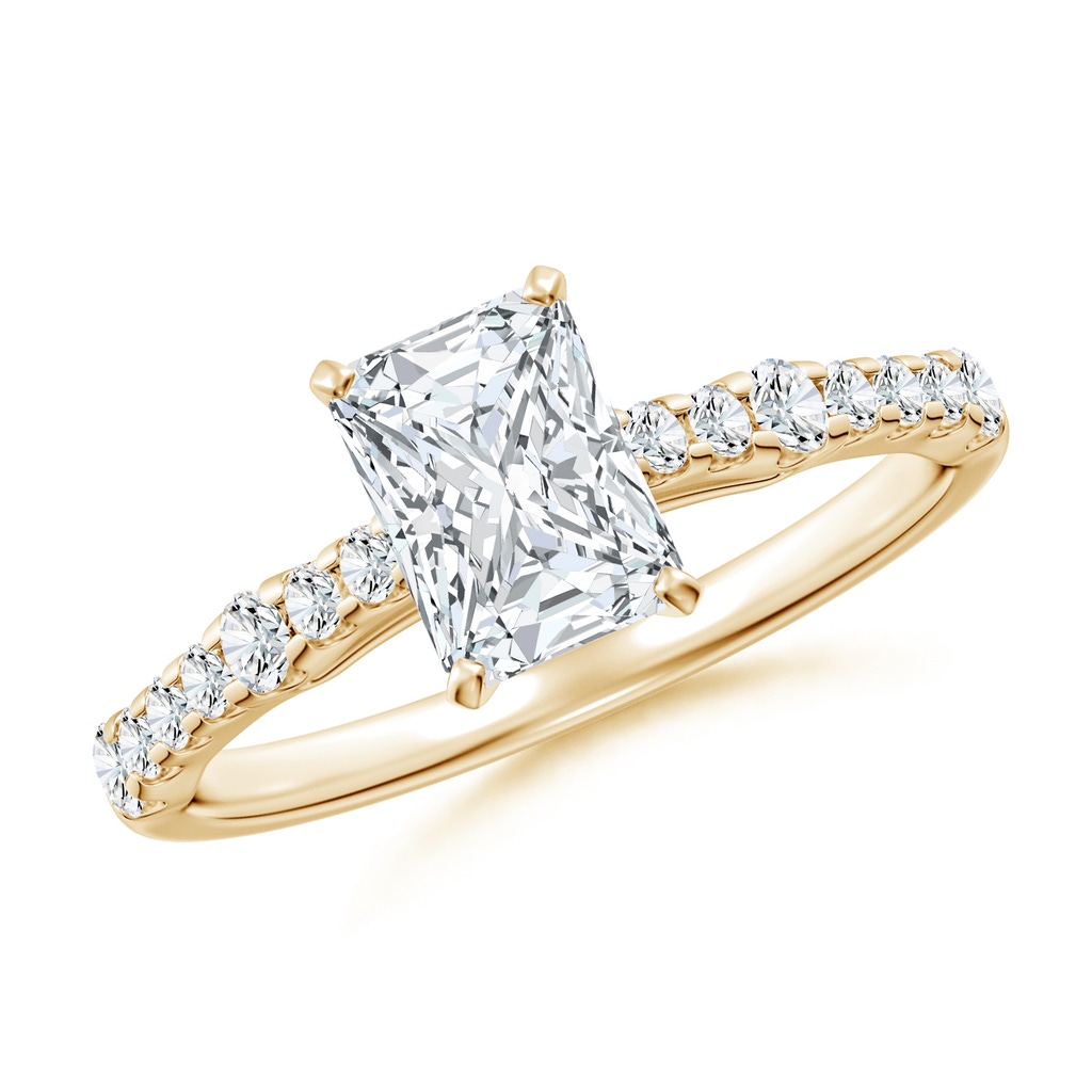 7x5mm FGVS Lab-Grown Solitaire Radiant-Cut Diamond Station Engagement Ring in 18K Yellow Gold