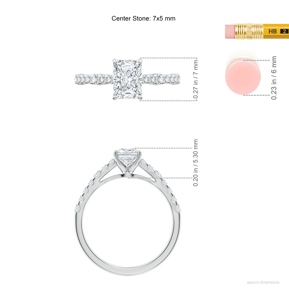 7x5mm FGVS Lab-Grown Solitaire Radiant-Cut Diamond Station Engagement Ring in White Gold ruler