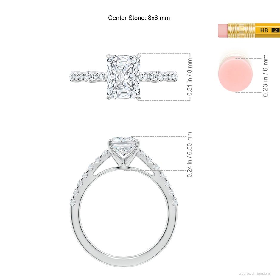 8x6mm FGVS Lab-Grown Solitaire Radiant-Cut Diamond Station Engagement Ring in P950 Platinum ruler