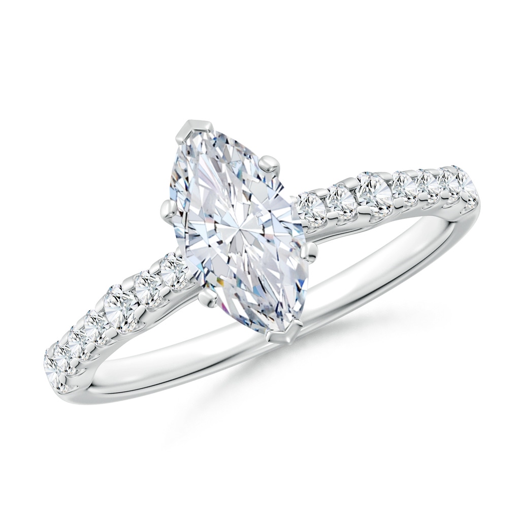 10x5mm FGVS Lab-Grown Solitaire Marquise Diamond Station Engagement Ring in 18K White Gold