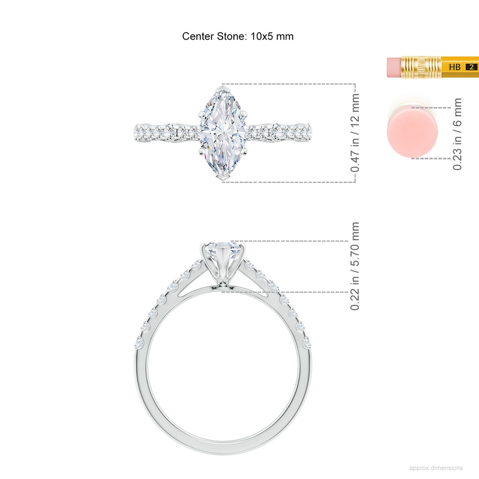 10x5mm FGVS Lab-Grown Solitaire Marquise Diamond Station Engagement Ring in 18K White Gold ruler