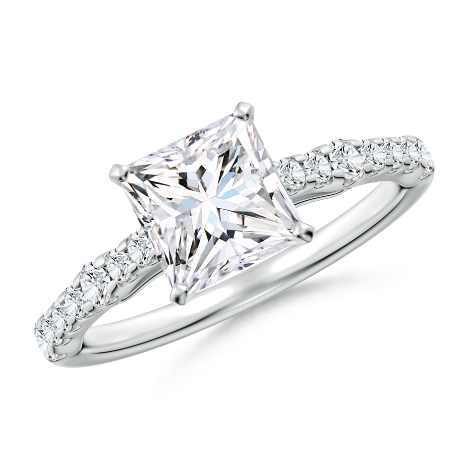 6.5mm FGVS Lab-Grown Solitaire Princess-Cut Diamond Station Engagement Ring in White Gold 