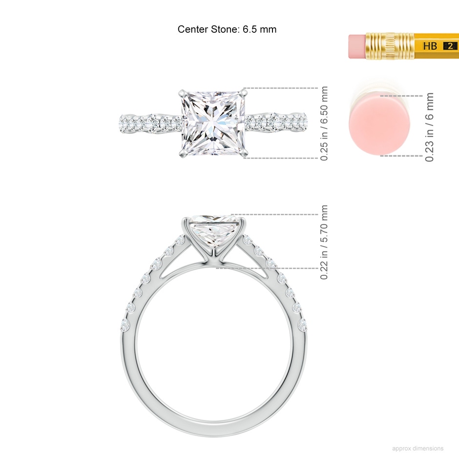 6.5mm FGVS Lab-Grown Solitaire Princess-Cut Diamond Station Engagement Ring in White Gold ruler