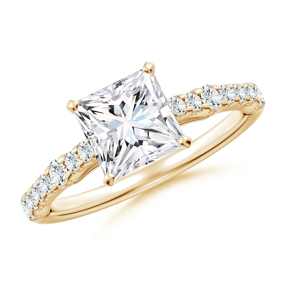 6.5mm FGVS Lab-Grown Solitaire Princess-Cut Diamond Station Engagement Ring in Yellow Gold 