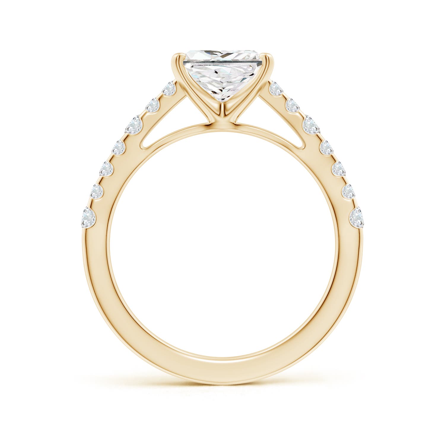 7mm FGVS Lab-Grown Solitaire Princess-Cut Diamond Station Engagement Ring in Yellow Gold - side 3