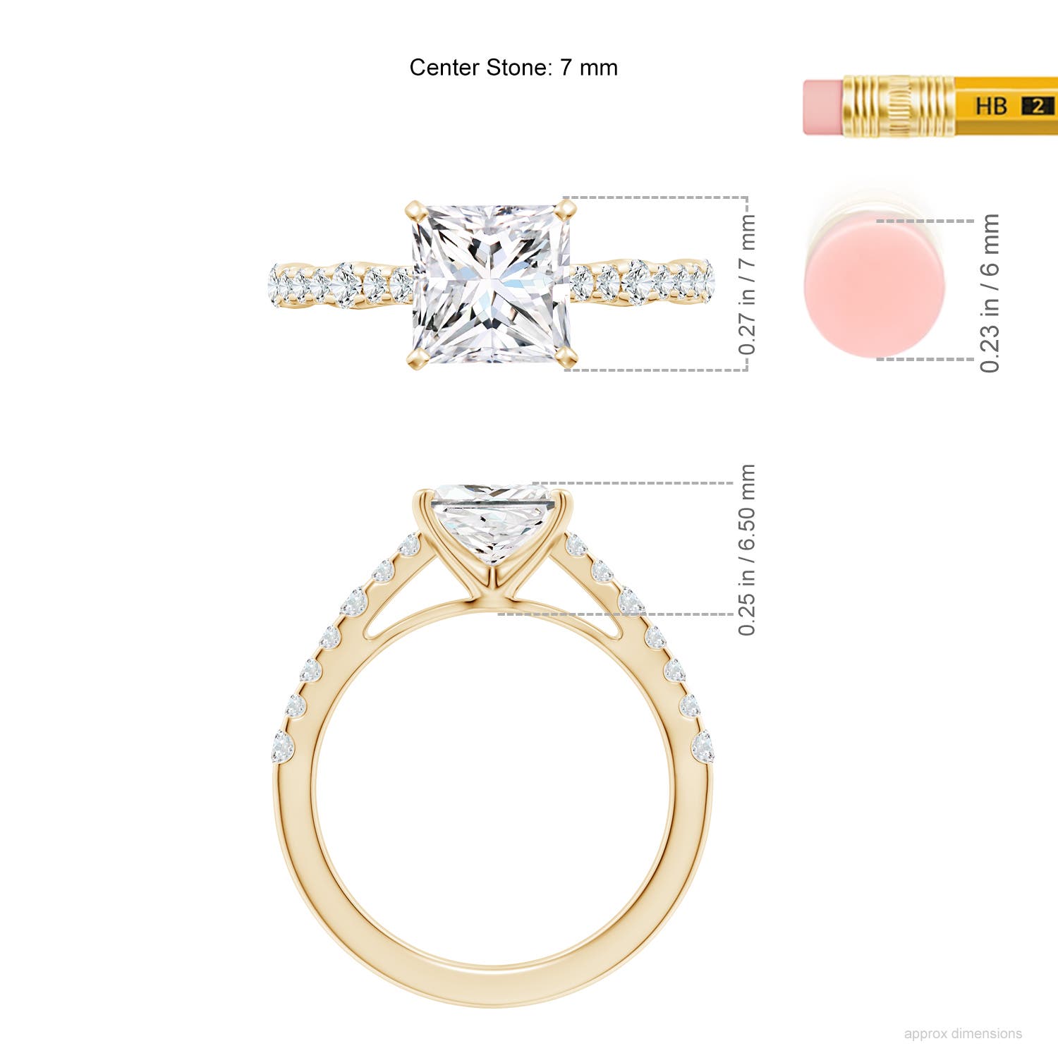 7mm FGVS Lab-Grown Solitaire Princess-Cut Diamond Station Engagement Ring in Yellow Gold - ruler