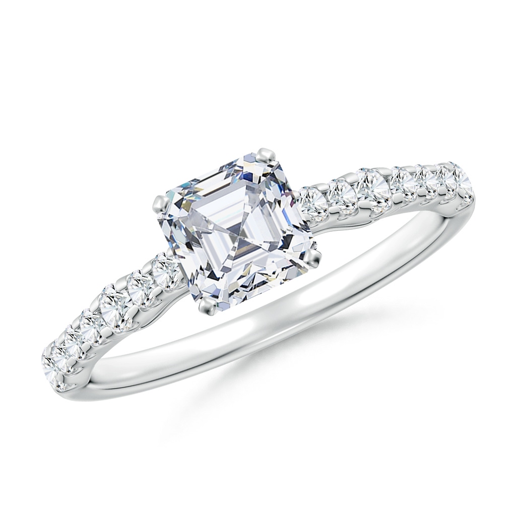 5.5mm FGVS Lab-Grown Solitaire Asscher-Cut Diamond Station Engagement Ring in 18K White Gold