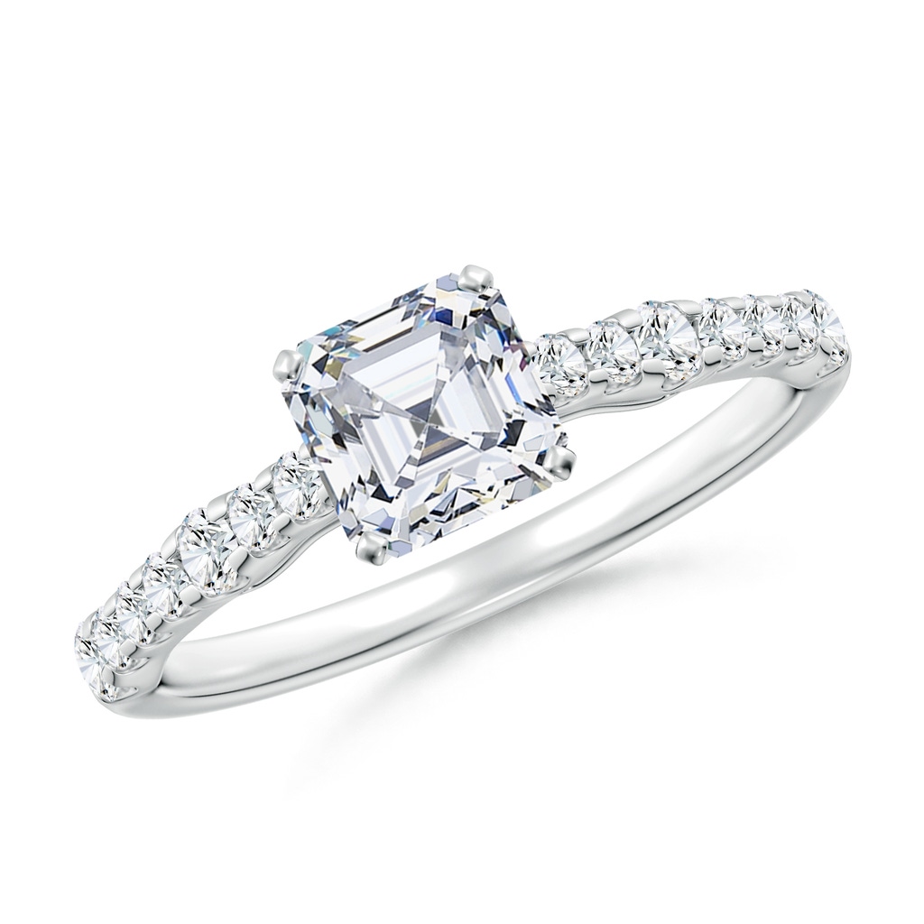 5.5mm FGVS Lab-Grown Solitaire Asscher-Cut Diamond Station Engagement Ring in White Gold