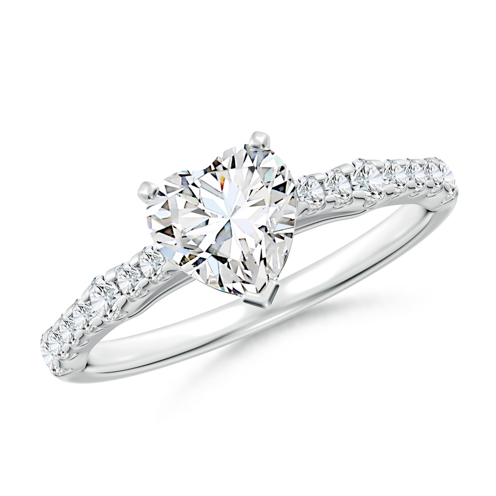 6.5mm FGVS Lab-Grown Solitaire Heart Diamond Station Engagement Ring in 18K White Gold