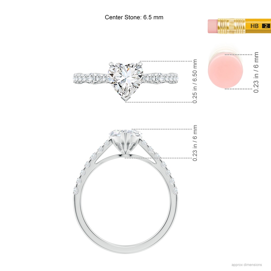 6.5mm FGVS Lab-Grown Solitaire Heart Diamond Station Engagement Ring in 18K White Gold ruler