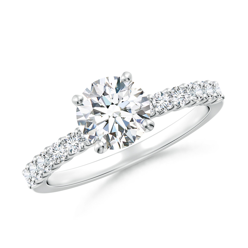 6.5mm FGVS Lab-Grown Round Diamond Solitaire Engagement Ring with Diamond Accents in 18K White Gold 