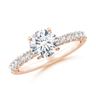 6.5mm FGVS Lab-Grown Round Diamond Solitaire Engagement Ring with Diamond Accents in 9K Rose Gold