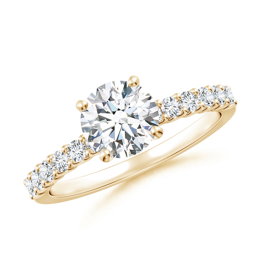 6.5mm FGVS Lab-Grown Round Diamond Solitaire Engagement Ring with Diamond Accents in Yellow Gold