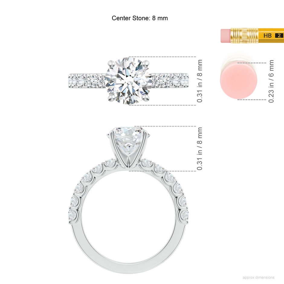 8mm FGVS Lab-Grown Round Diamond Solitaire Engagement Ring with Diamond Accents in White Gold ruler
