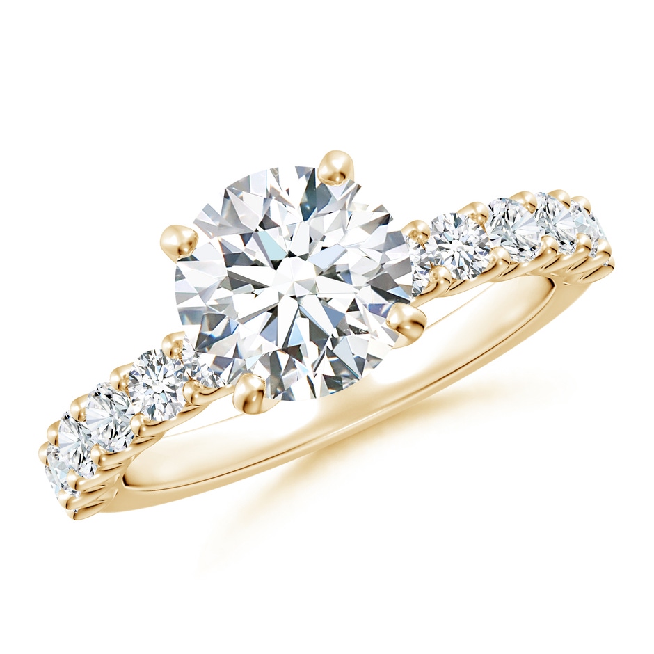 8mm FGVS Lab-Grown Round Diamond Solitaire Engagement Ring with Diamond Accents in Yellow Gold 