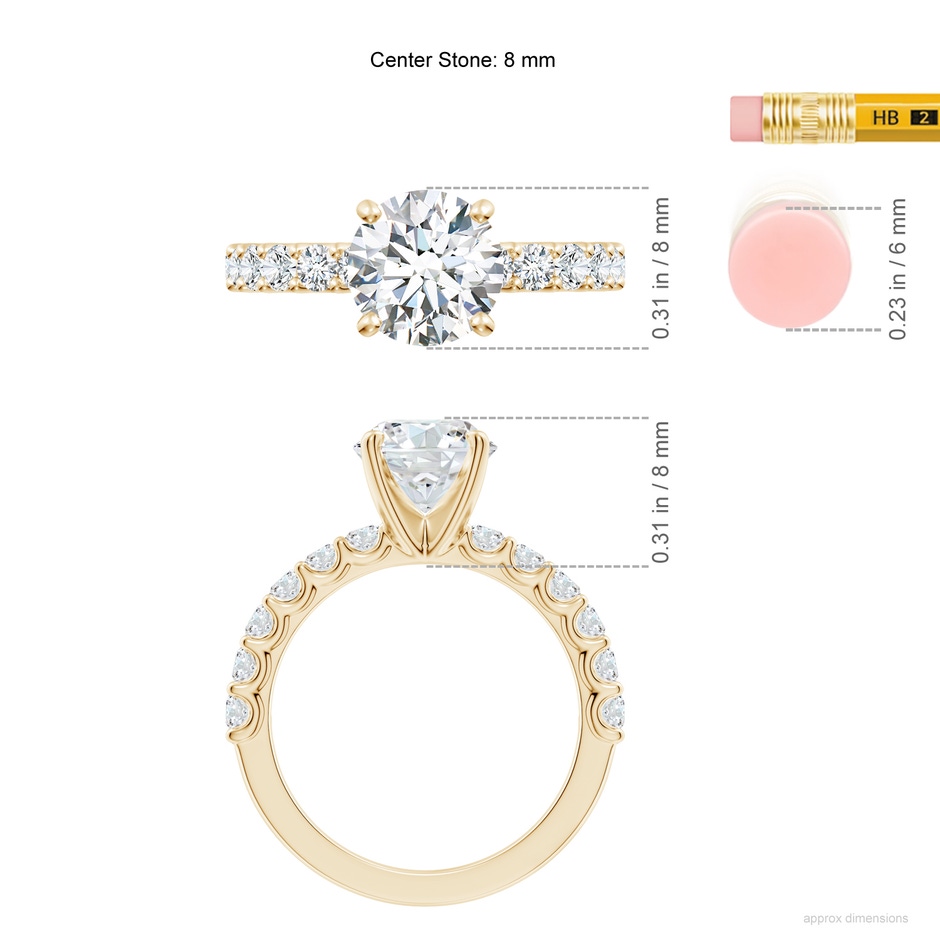 8mm FGVS Lab-Grown Round Diamond Solitaire Engagement Ring with Diamond Accents in Yellow Gold ruler